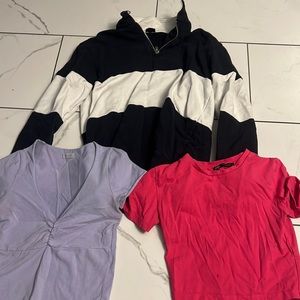 Bundle, John galt/ brandy Melville shirt and crew neck and Zara crop top